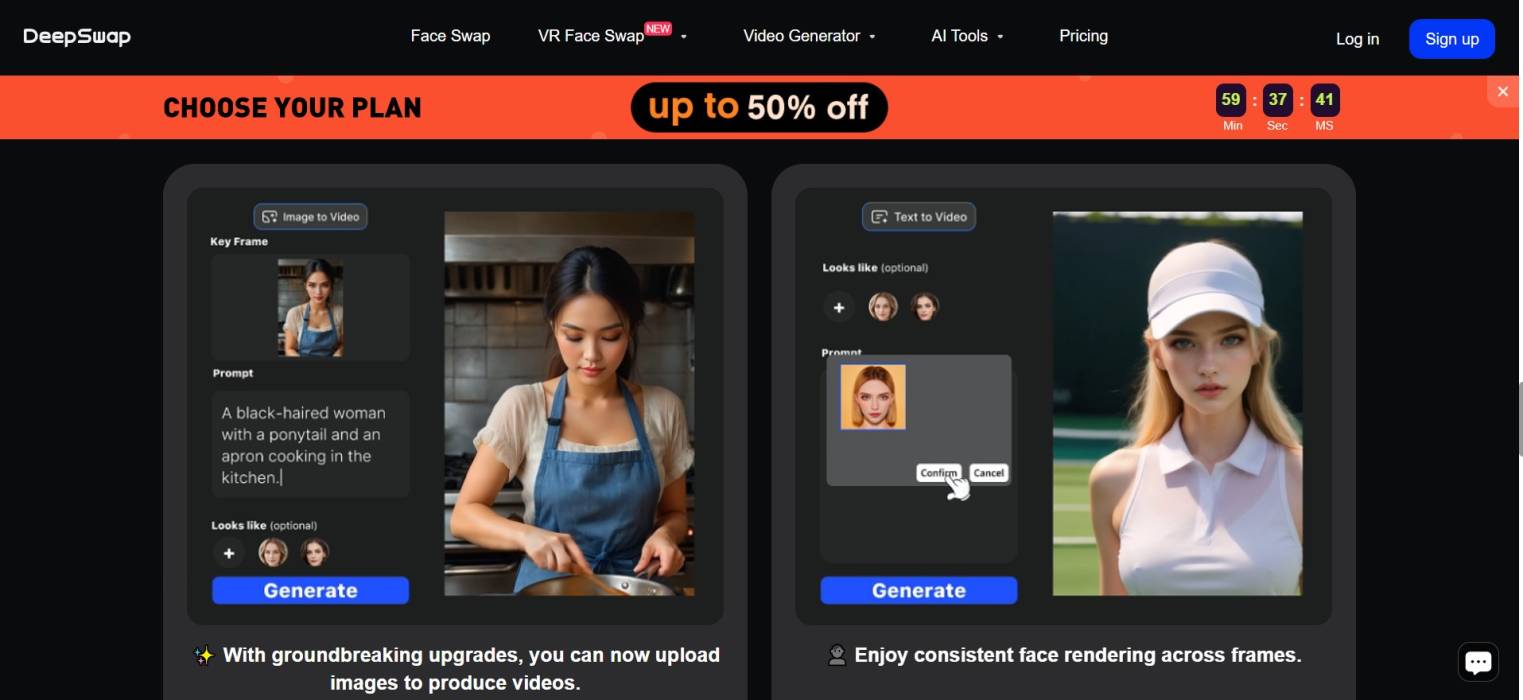 DeepSwap AI free trial face swap results